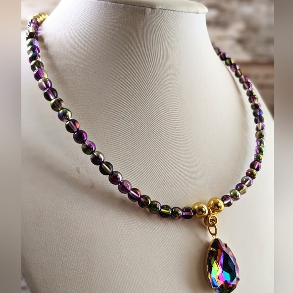 Volcano Beads And Volcano / Vitrail Pendant Necklace - Picture 3 of 8